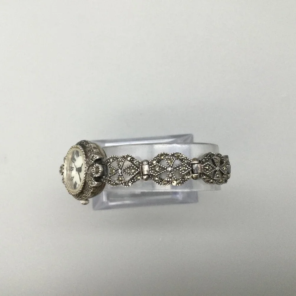 Vintage Marcasite Womens Watch 20mm 925 Sterling Silver New Battery 7.25